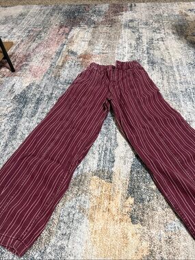 Striped Maroon Wide-Leg Casual Pants